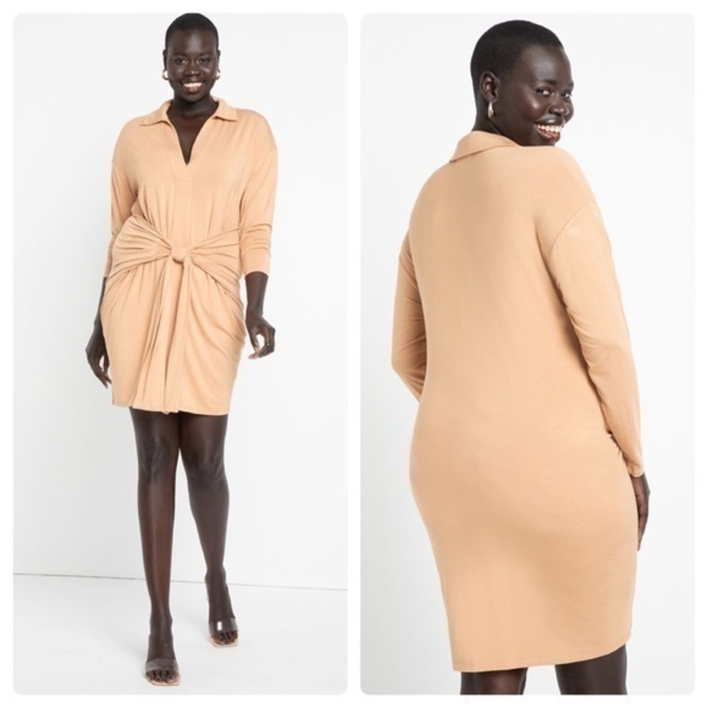 NWT Eloquii camel tie waist collared shirt dress 20 JJ8